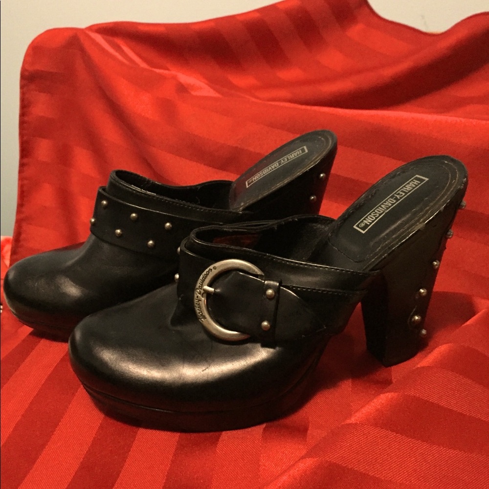 Harley Davidson Leather Buckle/Studded Mule Clogs